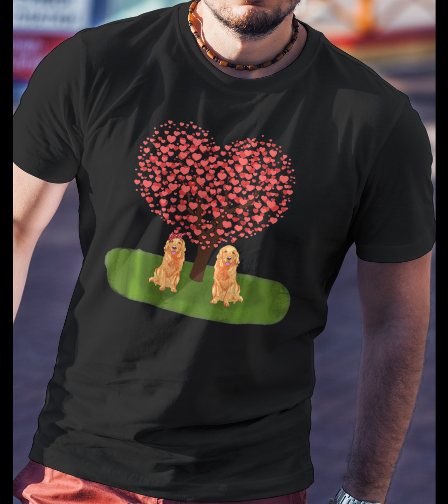 Valentine Heart Tree With Golden Retriever Duo T-Shirt