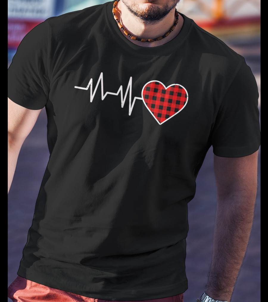 Heartbeat Red Buffalo Plaid Heartbeat T-Shirt