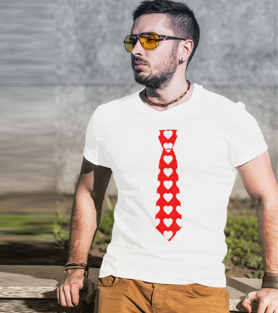 Hearts Pattern Necktie Valentine Love T-Shirt