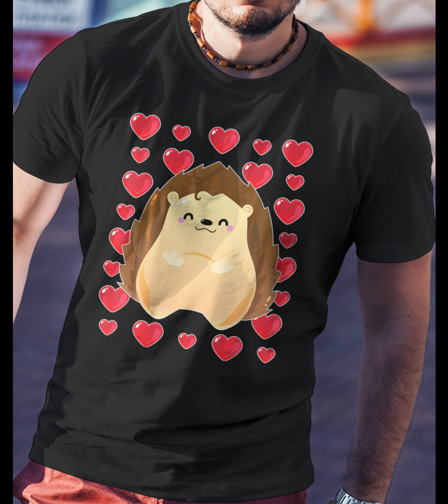 Hedgehog Surrounded By Hearts For Valentines Day T-Shirt