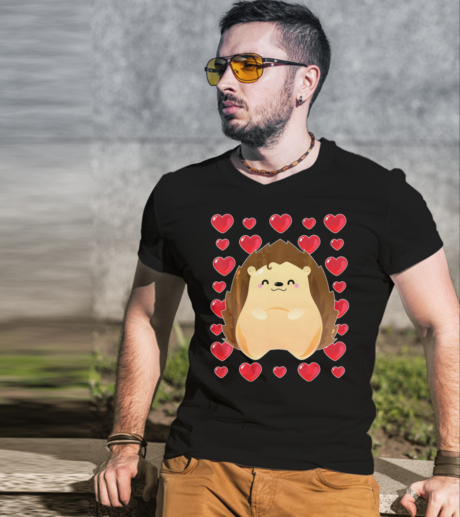 Hedgehog Surrounded By Hearts For Valentines Day T-Shirt