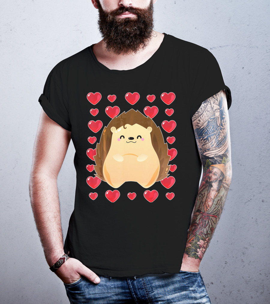 Hedgehog Surrounded By Hearts For Valentines Day T-Shirt