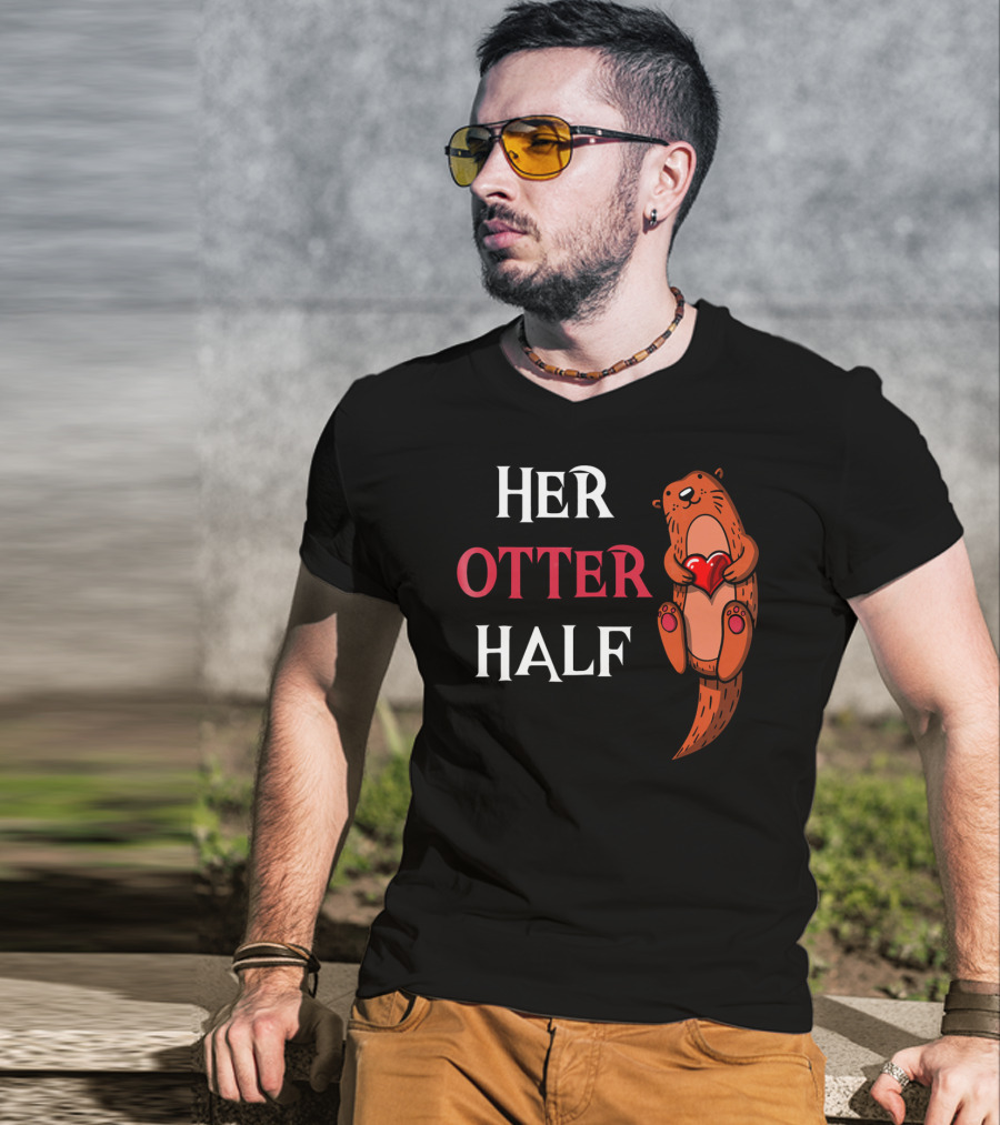 Her Otter Half Valentines Day Otter Holding Heart T-Shirt