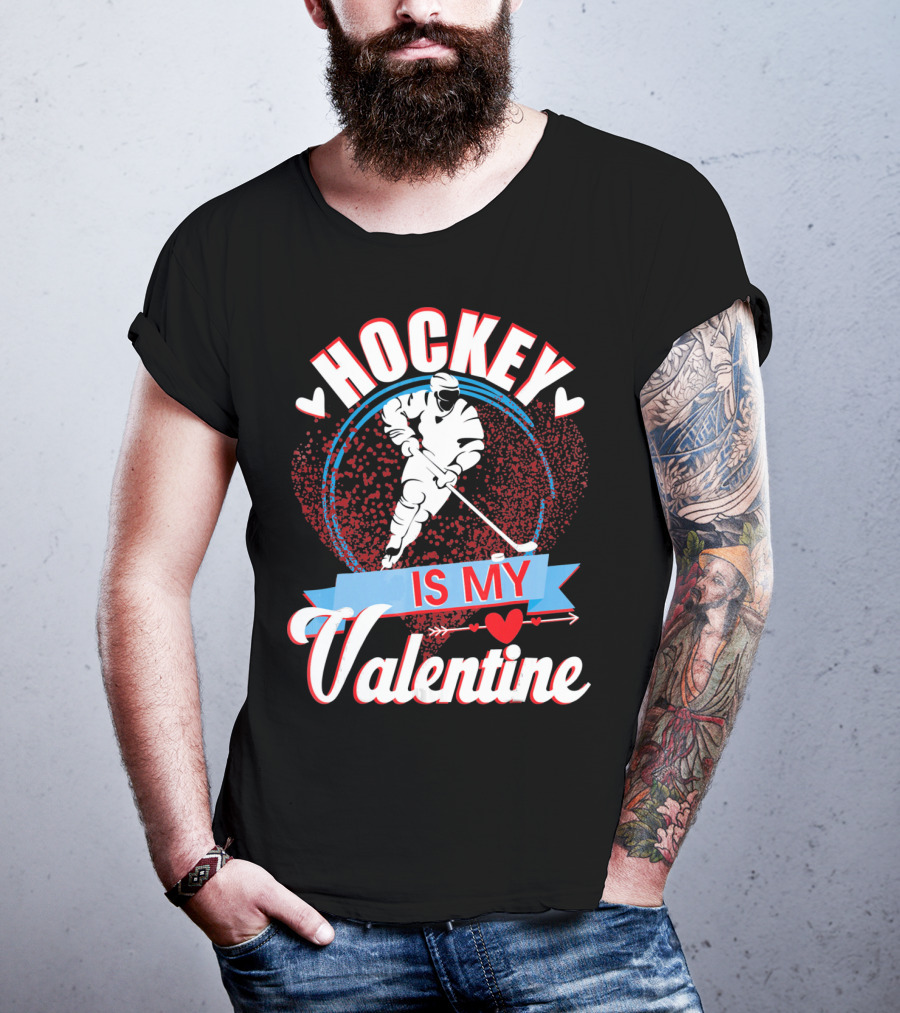 Hockey Is My Valentine With Hearts And Skater T-Shirt