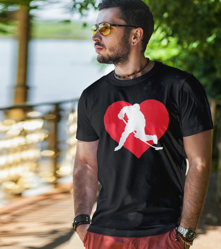 Valentine's Day Hockey Lover Heart T-Shirt