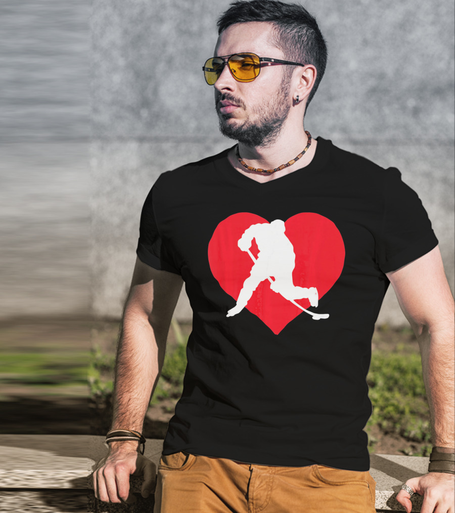 Valentine's Day Hockey Lover Heart T-Shirt