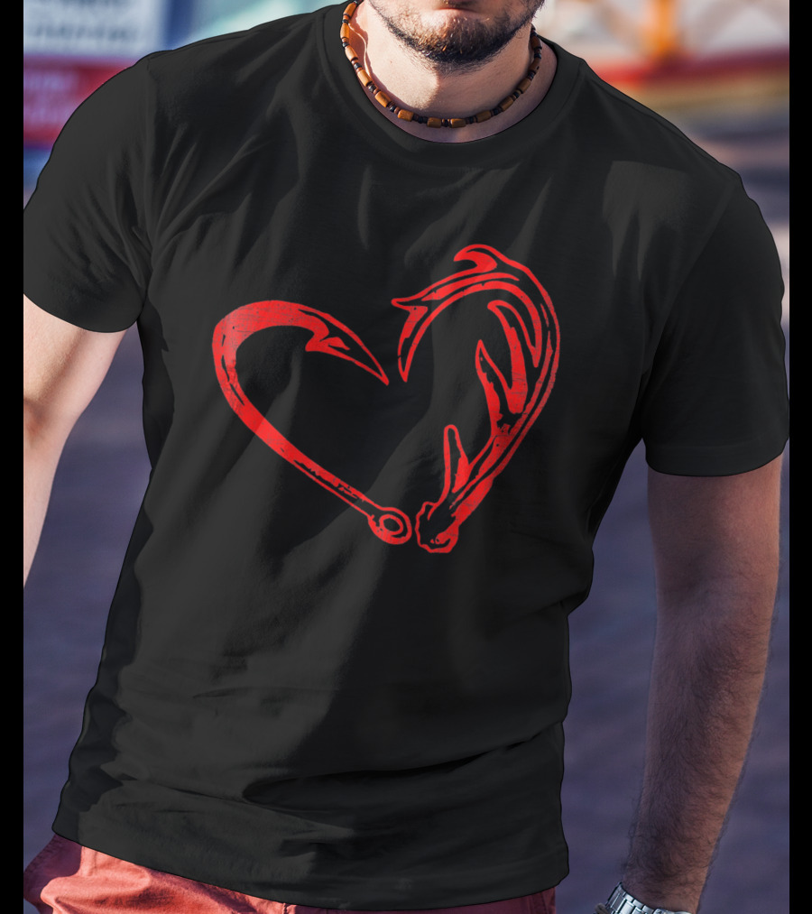Hook And Antler Heart Fisherman Hunter Val T-Shirt