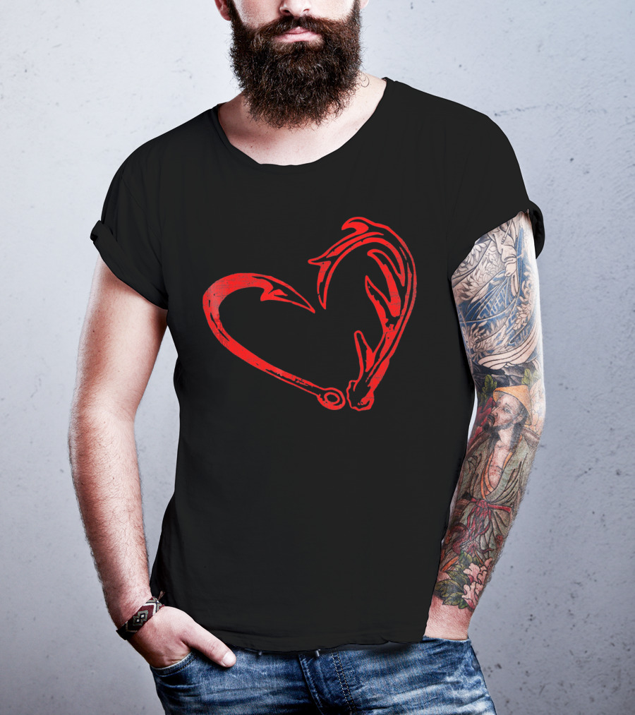 Hook And Antler Heart Fisherman Hunter Val T-Shirt