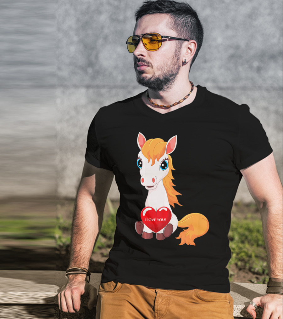 Horse With Heart Saying I Love You Valentine T-Shirt