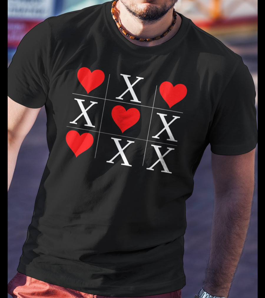 Hugs And Kisses Tic Tac Toe Valentine's X And Heart Grid T-Shirt