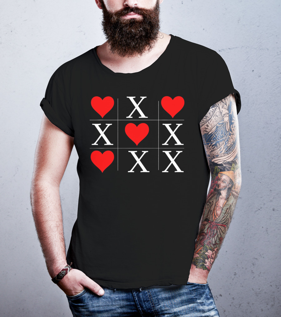 Hugs And Kisses Tic Tac Toe Valentine's X And Heart Grid T-Shirt