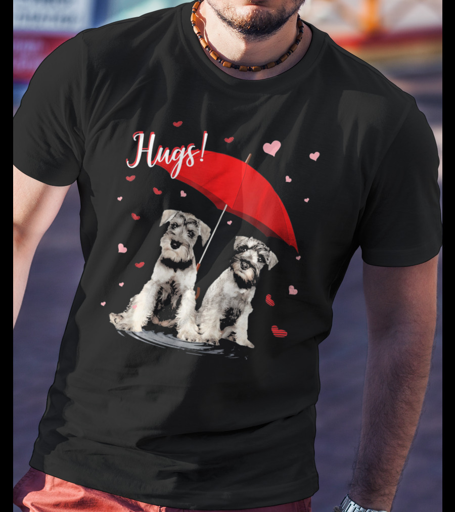 Hugs Schnauzers Under Red Umbrella With Hearts T-Shirt