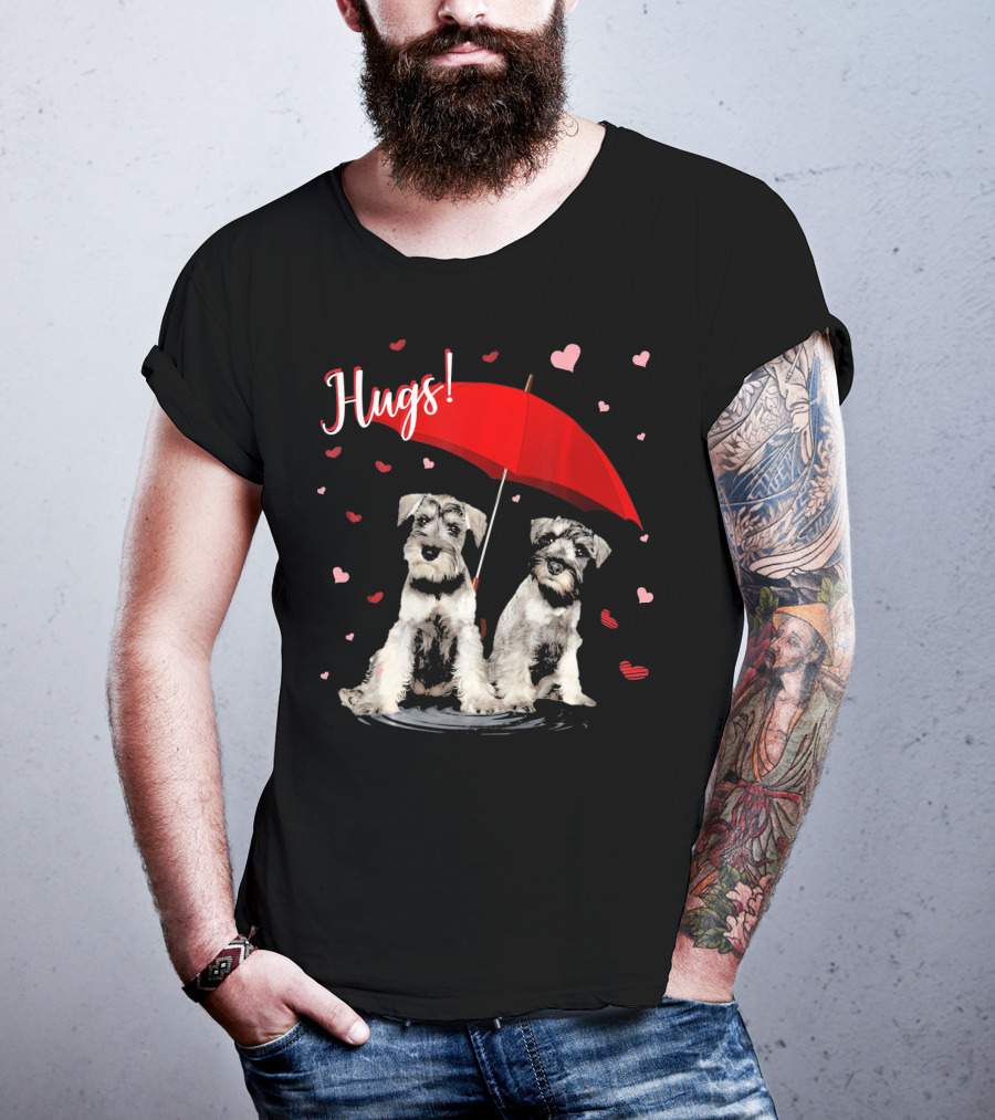 Hugs Schnauzers Under Red Umbrella With Hearts T-Shirt