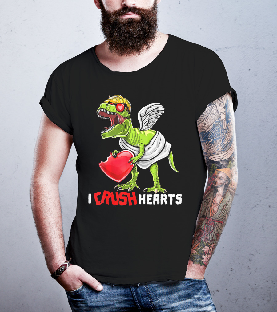 I Crush Hearts Valentine Day T-Rex With Wings And Heart T-Shirt