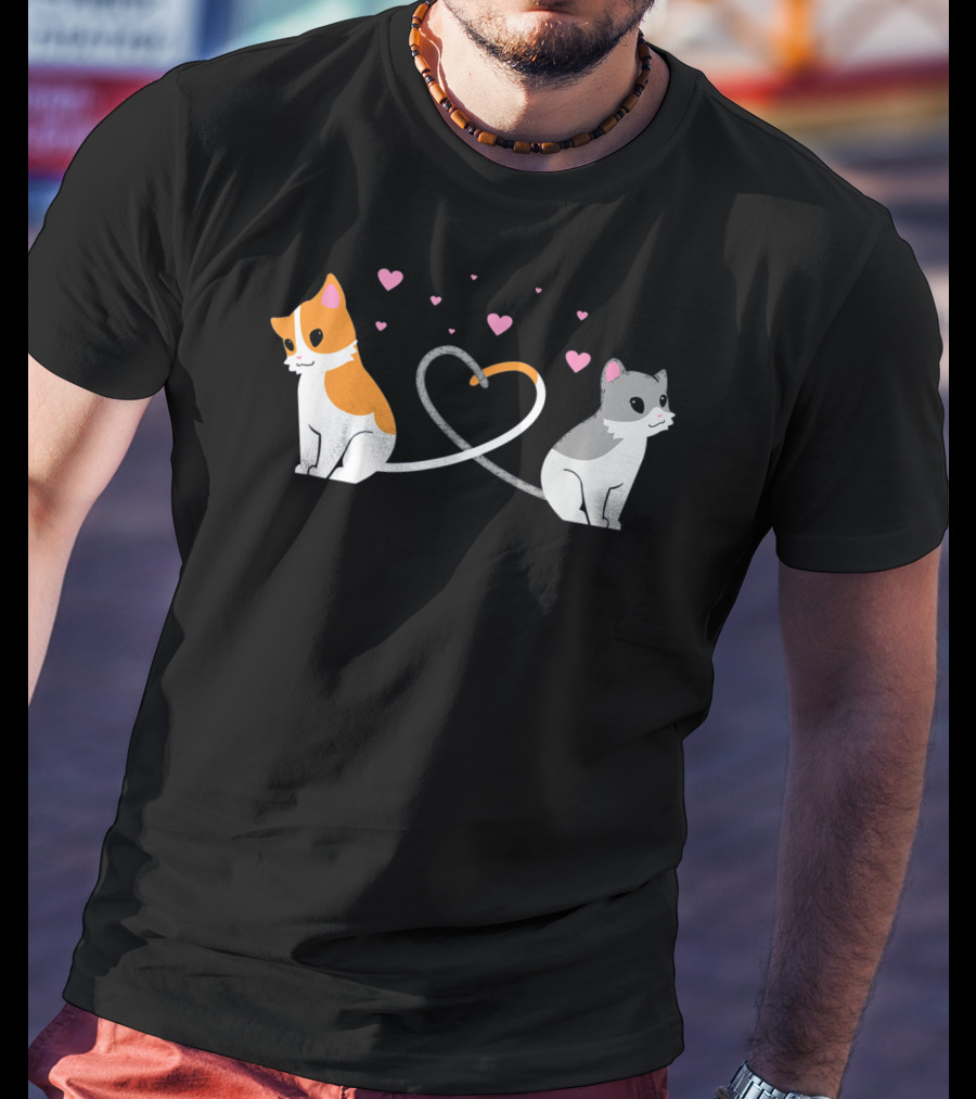 I Love My Cat Heart Tails Cats Lovers Couple T-Shirt