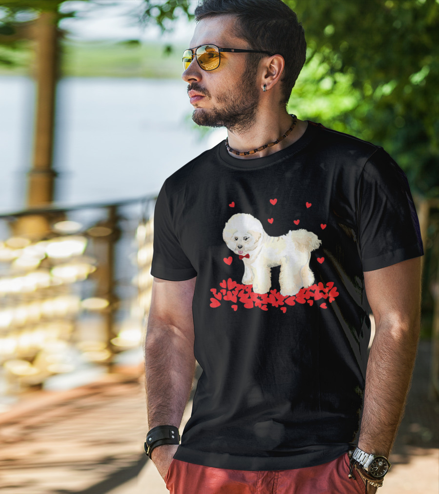 I Love My Bichon Frise Surrounded By Red Hearts Valentine's Day T-Shirt