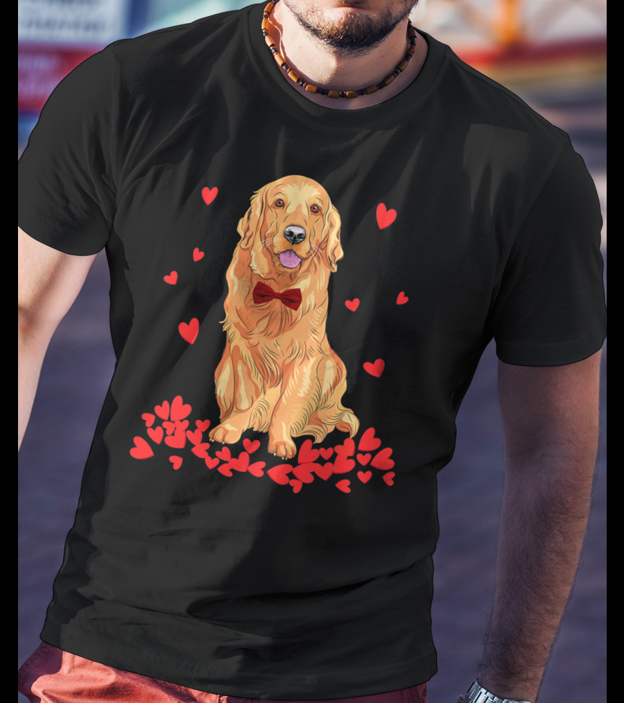 I Love My Golden Retriever Surrounded By Red Hearts T-Shirt