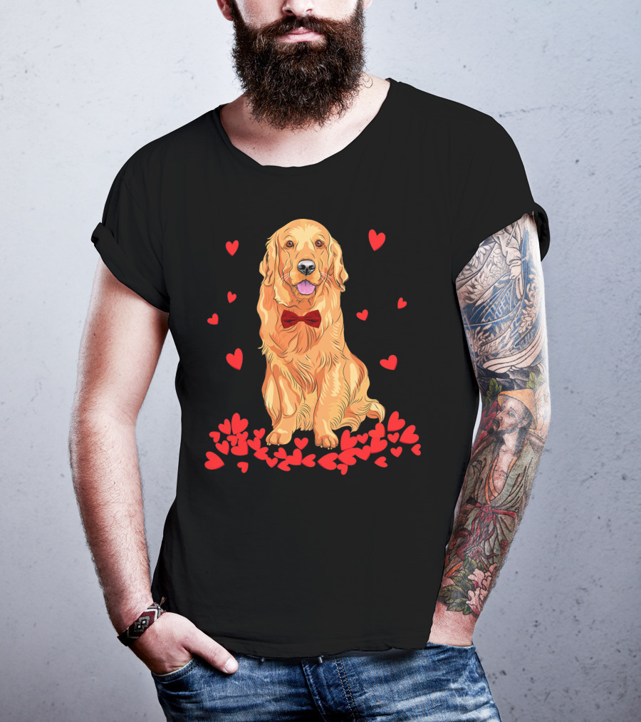 I Love My Golden Retriever Surrounded By Red Hearts T-Shirt
