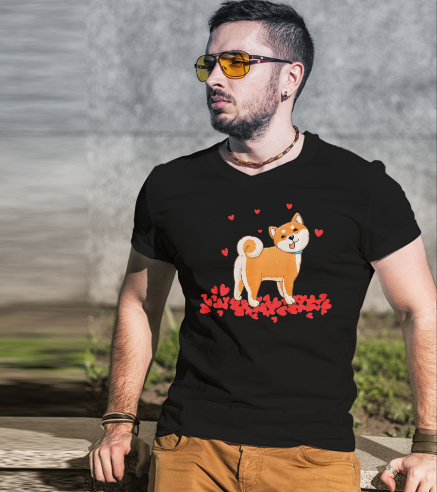 I Love My Shiba Inu Surrounded By Valentine Hearts T-Shirt