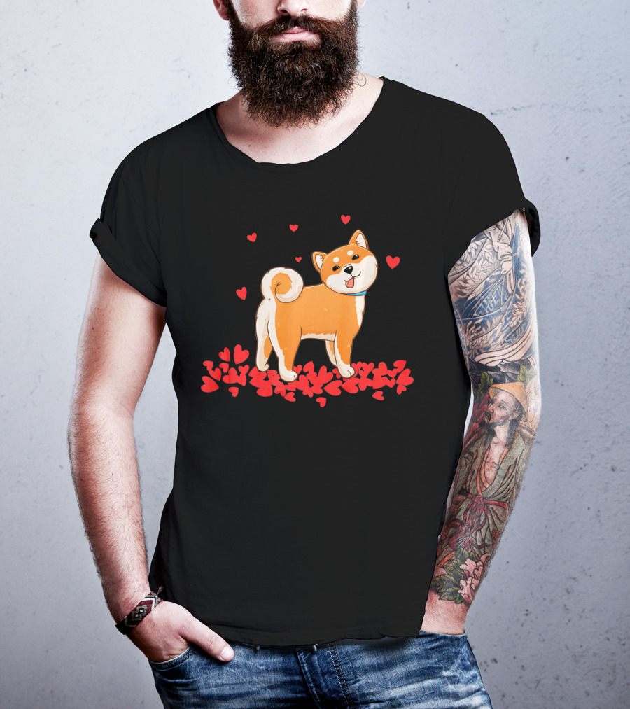 I Love My Shiba Inu Surrounded By Valentine Hearts T-Shirt