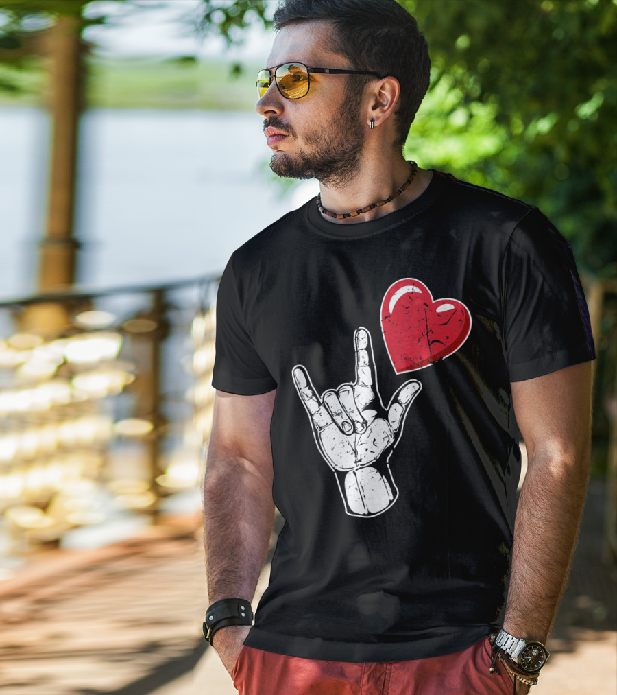 I Love You Hand Sign Red Heart Valentine's Day T-Shirt
