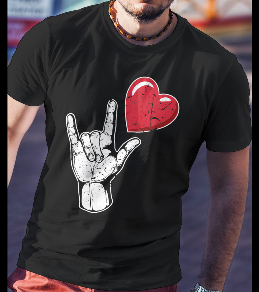 I Love You Hand Sign Red Heart Valentine's Day T-Shirt