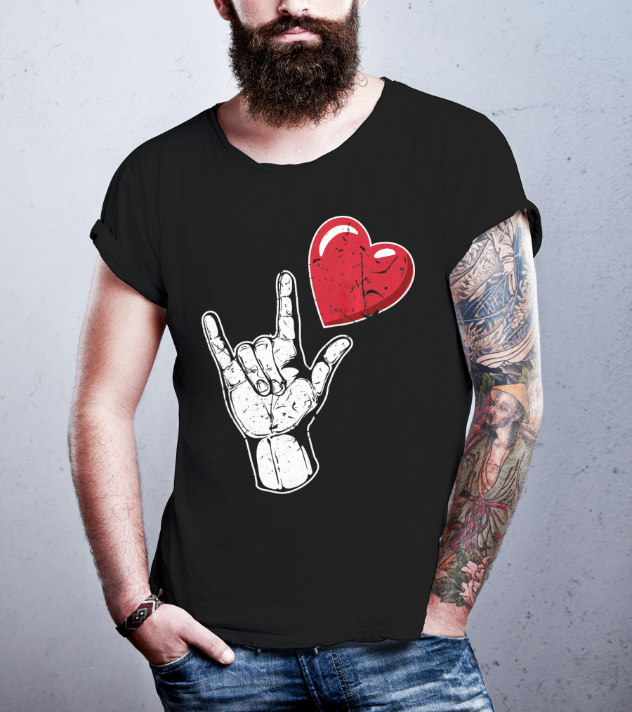 I Love You Hand Sign Red Heart Valentine's Day T-Shirt
