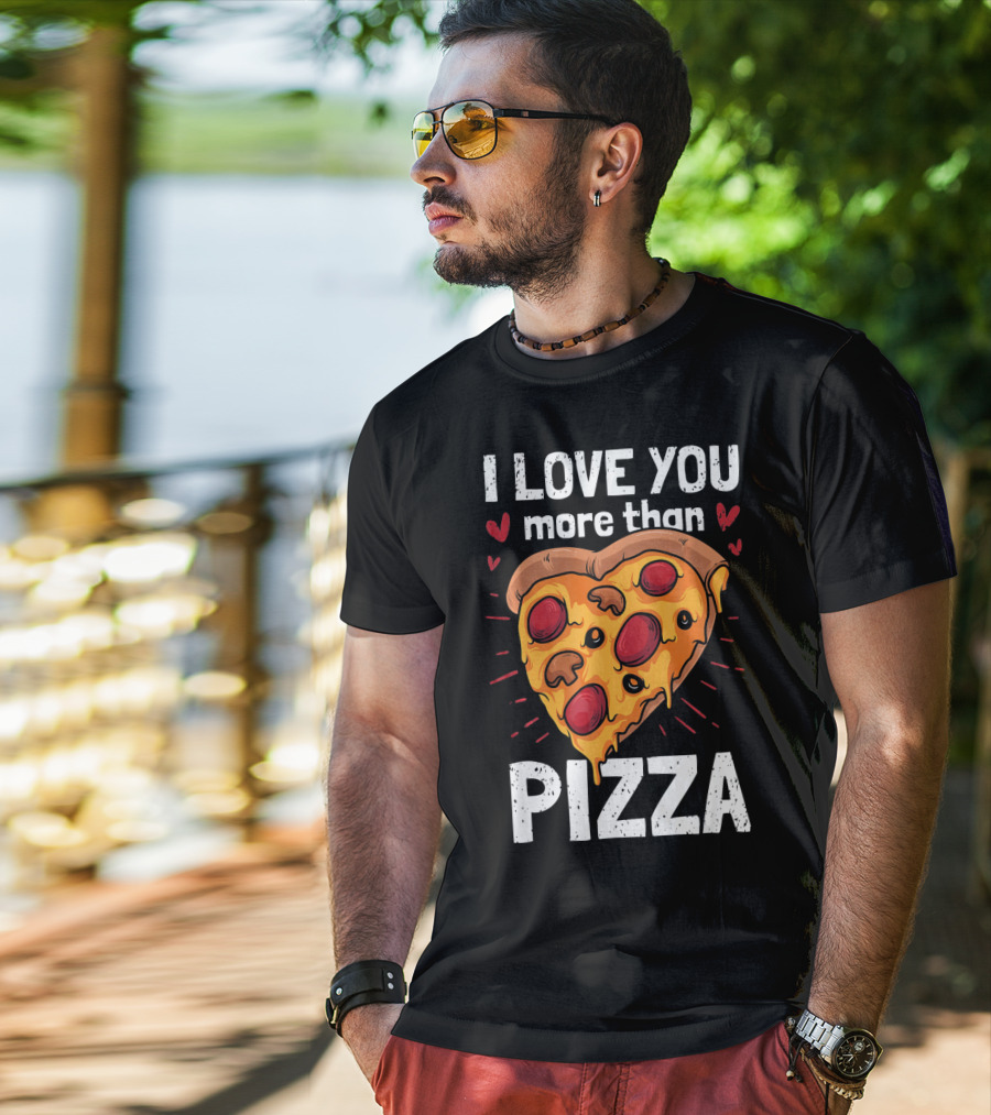 I Love You More Than Pizza Valentine Heart Pepperoni Slice T-Shirt