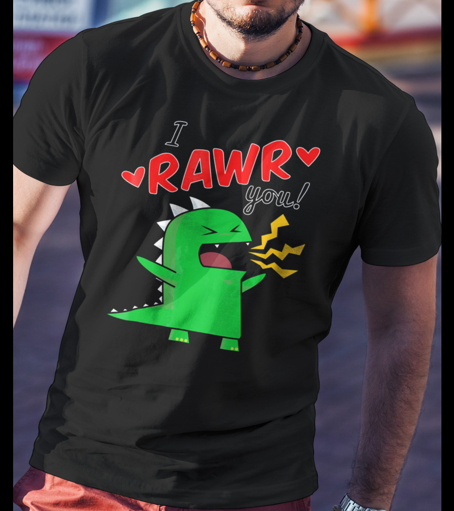 I RAWR You Cute Dinosaur Hearts And Lightning Cartoon T-Shirt