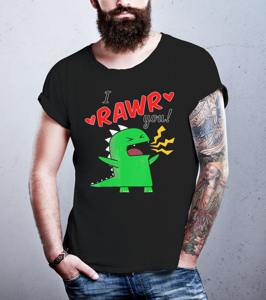 I RAWR You Cute Dinosaur Hearts And Lightning Cartoon T-Shirt