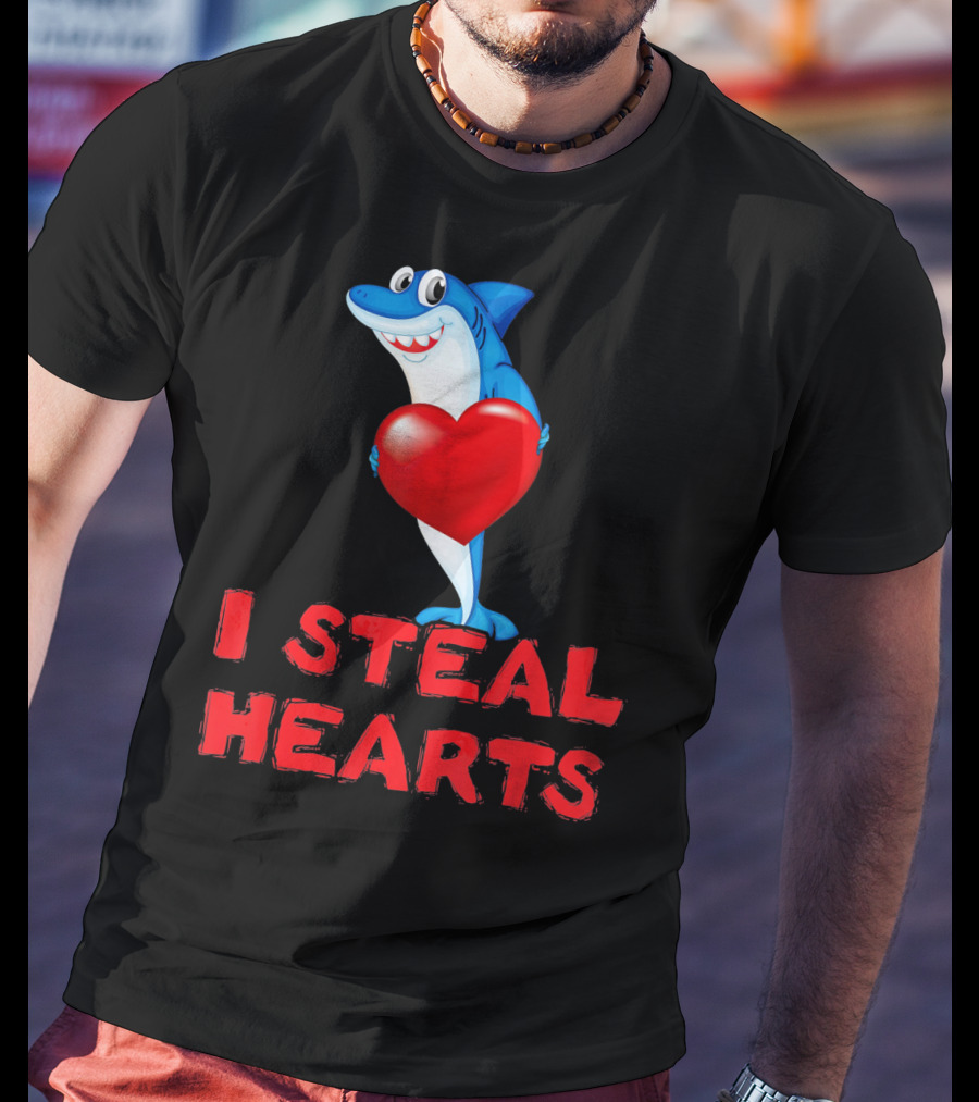 I Steal Hearts Shark Funny Valentines Day T-Shirt
