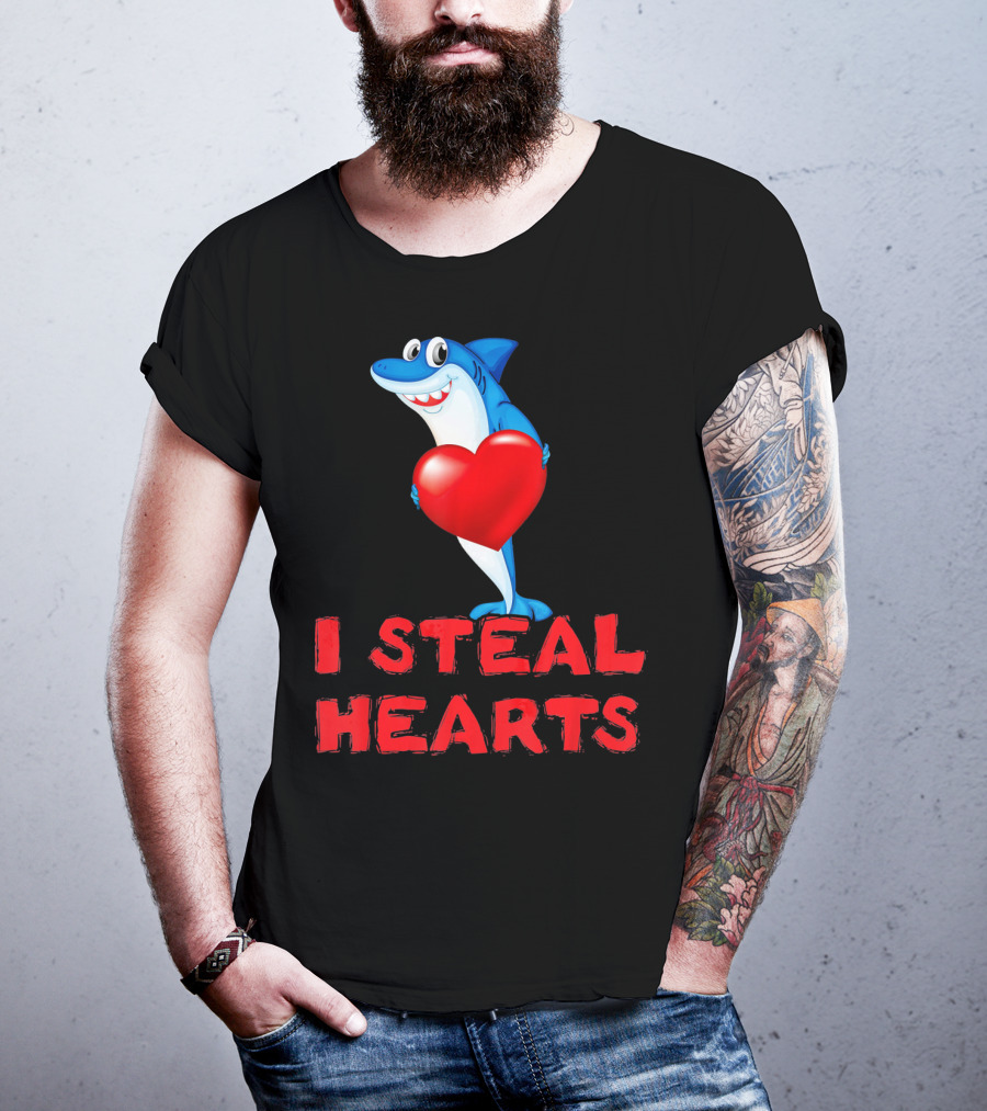 I Steal Hearts Shark Funny Valentines Day T-Shirt