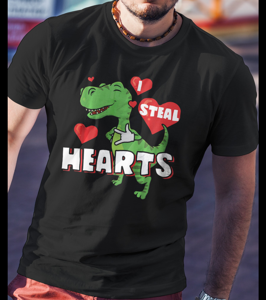 I Steal Hearts Dinosaur Valentine's Day T-Shirt