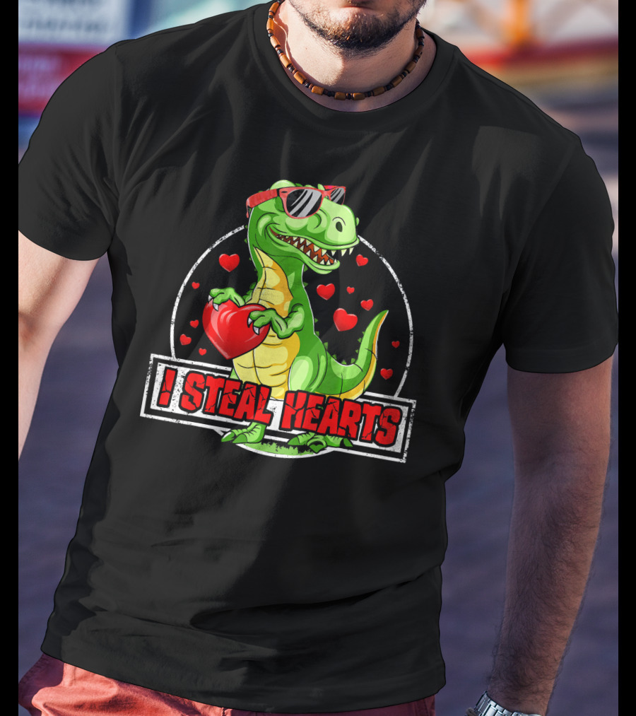 I Steal Hearts Dinosaur Rex Lovers Valentine's Day T-Shirt
