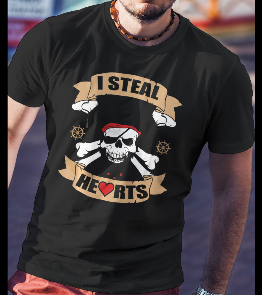 I Steal Hearts Funny Pirate Valentines Skull Bandana Steering Wheel T-Shirt