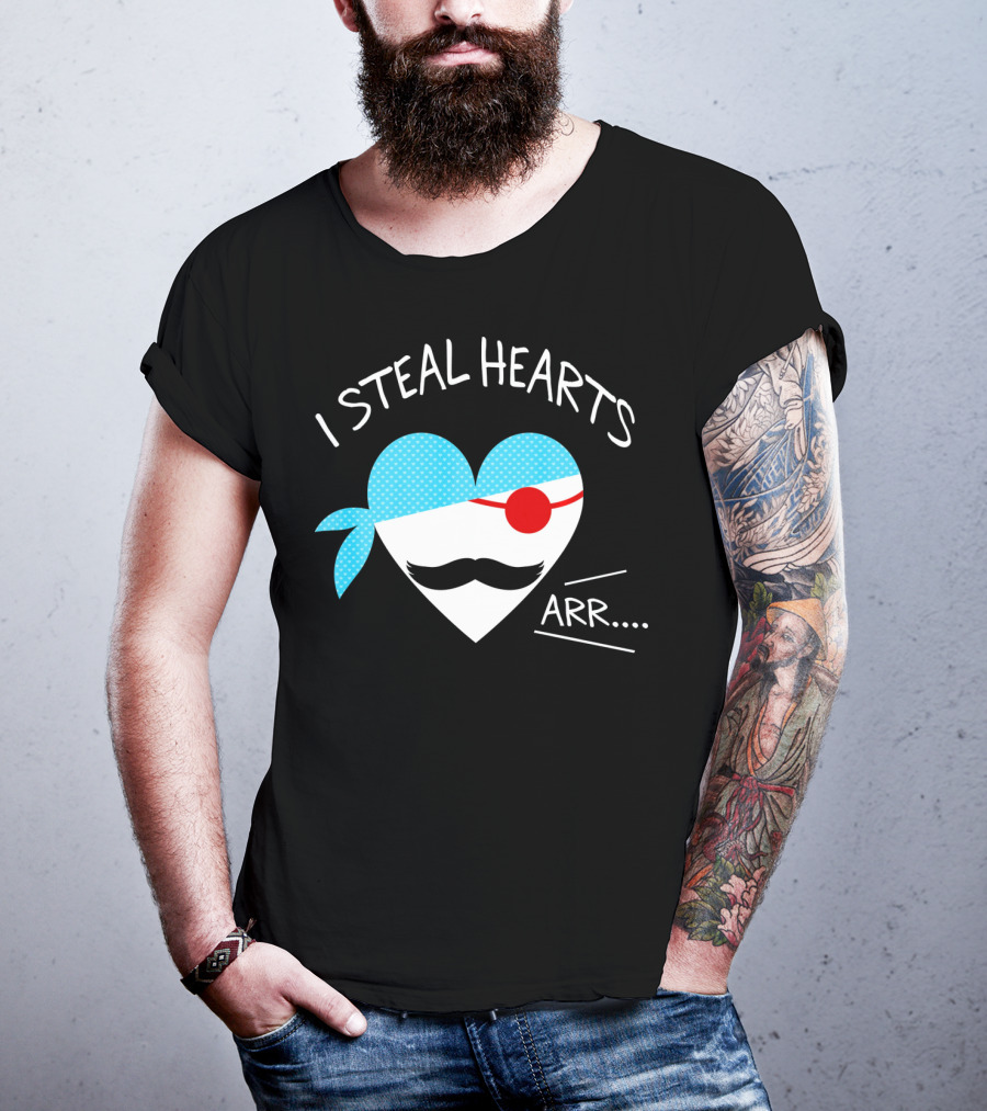 I Steal Hearts Mustache Pirate Heart Arr T-Shirt
