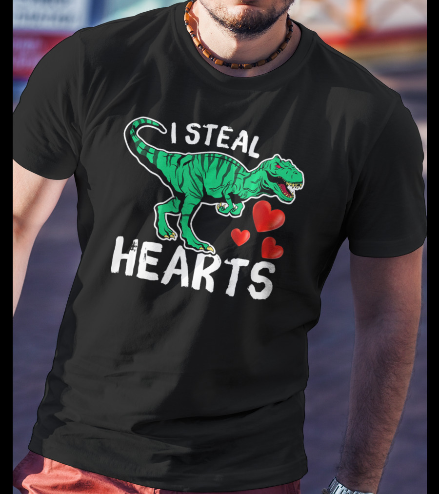 I Steal Hearts Dinosaur Valentine Day T-Rex And Hearts T-Shirt