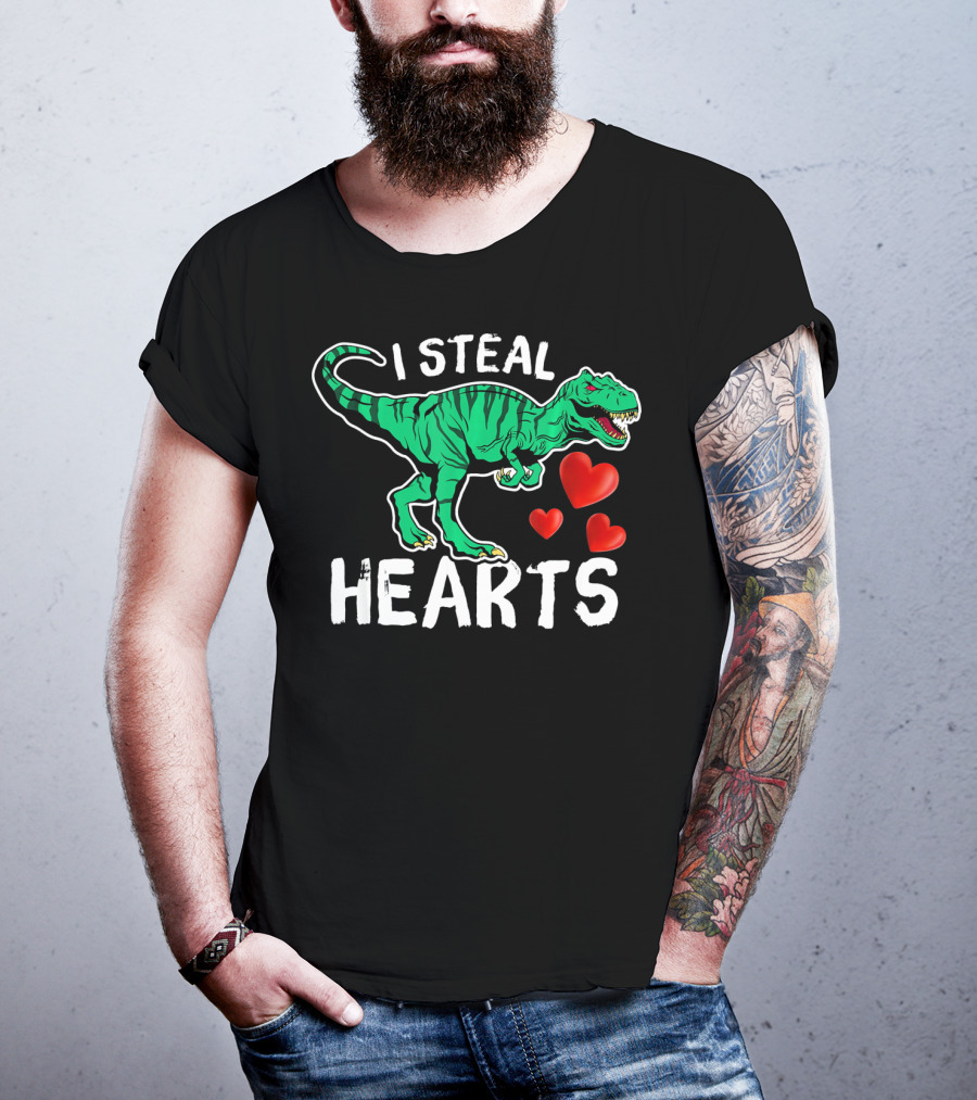 I Steal Hearts Dinosaur Valentine Day T-Rex And Hearts T-Shirt