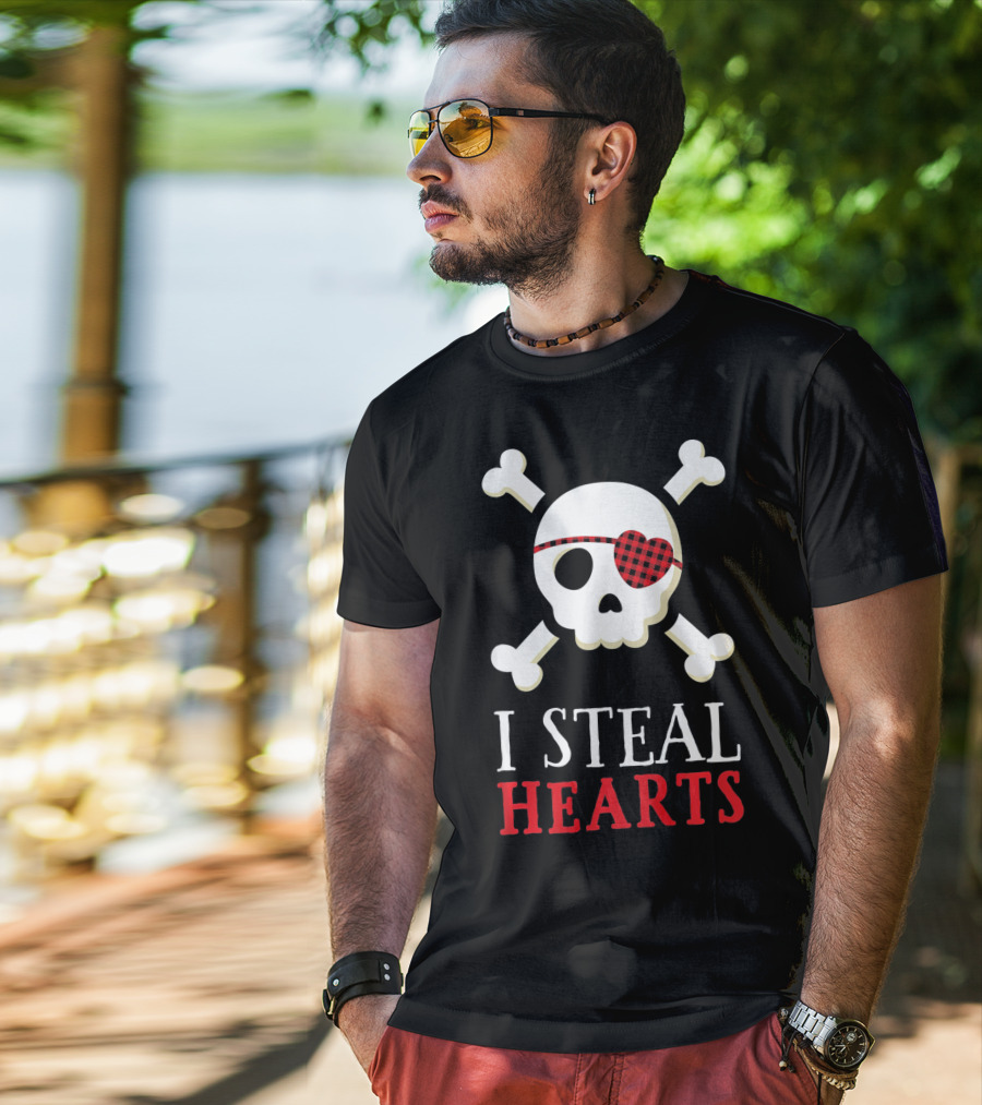 I Steal Hearts Skull Crossbones Eye Patch T-Shirt