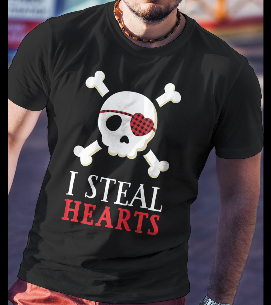 I Steal Hearts Skull Crossbones Eye Patch T-Shirt