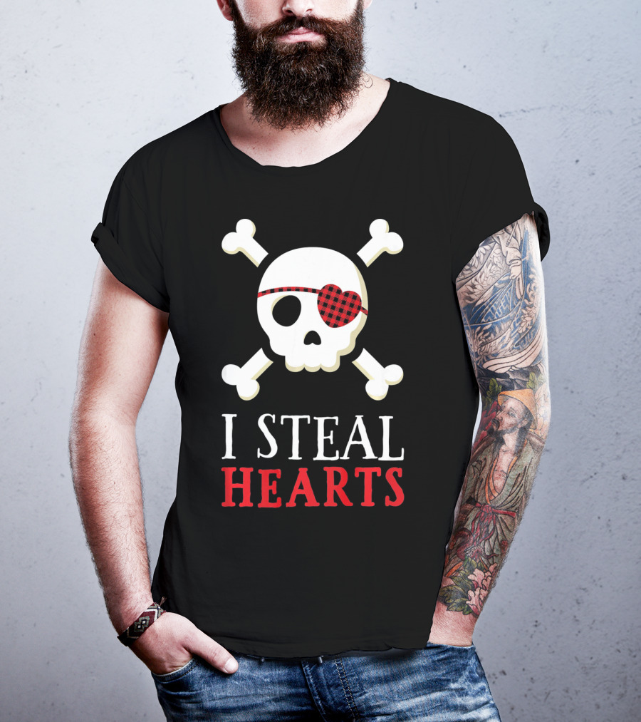 I Steal Hearts Skull Crossbones Eye Patch T-Shirt