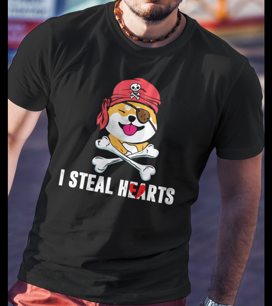 I Steal Hearts Shiba Inu Pirate Skull Bandana Crossbones T-Shirt