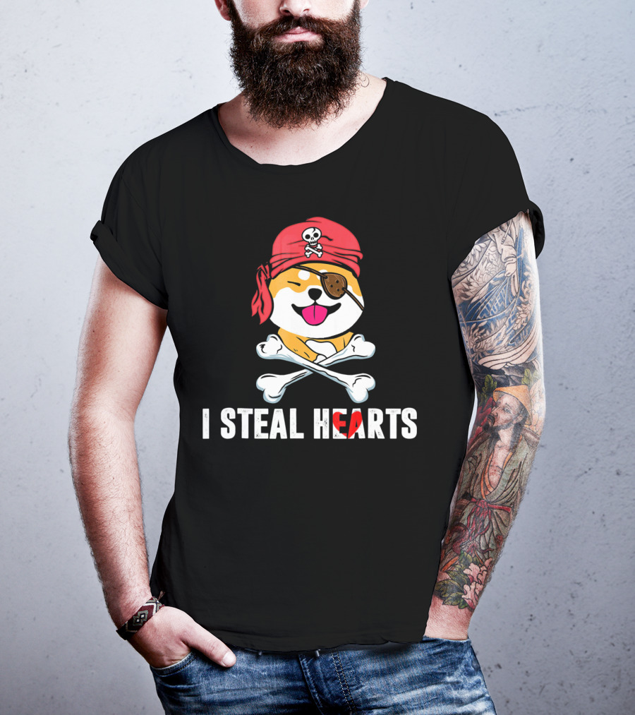 I Steal Hearts Shiba Inu Pirate Skull Bandana Crossbones T-Shirt