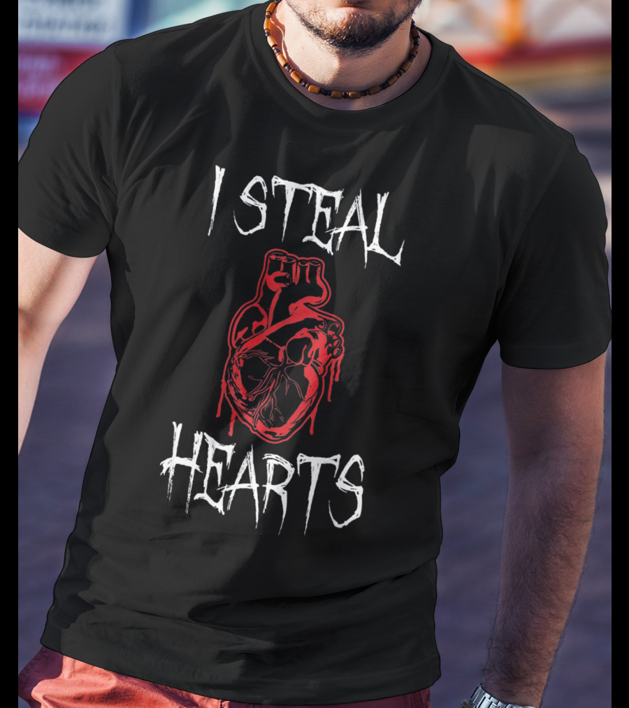 I Steal Hearts With Red Dripping Anatomical Heart Valentine Horror T-Shirt
