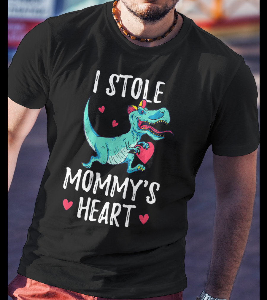 I Stole Mommy's Heart Valentine's Day Dino With Hearts T-Shirt