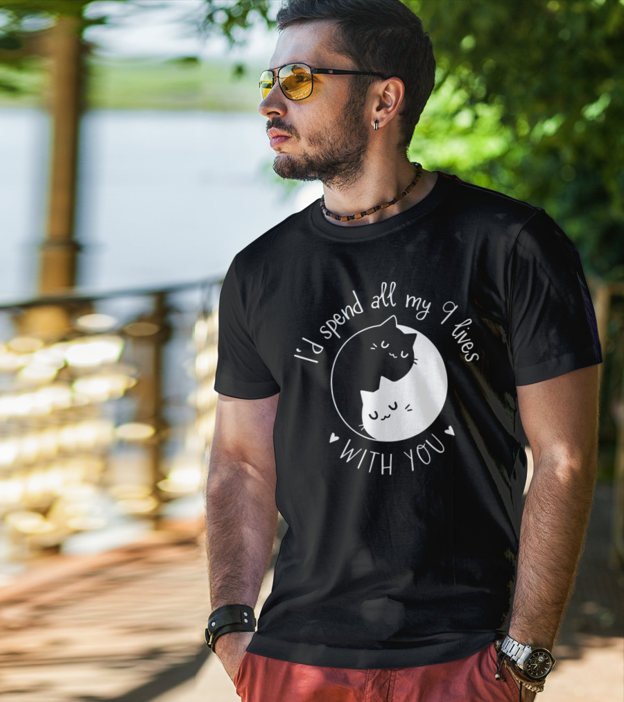 I'd Spend All My 9 Lives With You Cute Cat Circle Valentine's Day T-Shirt