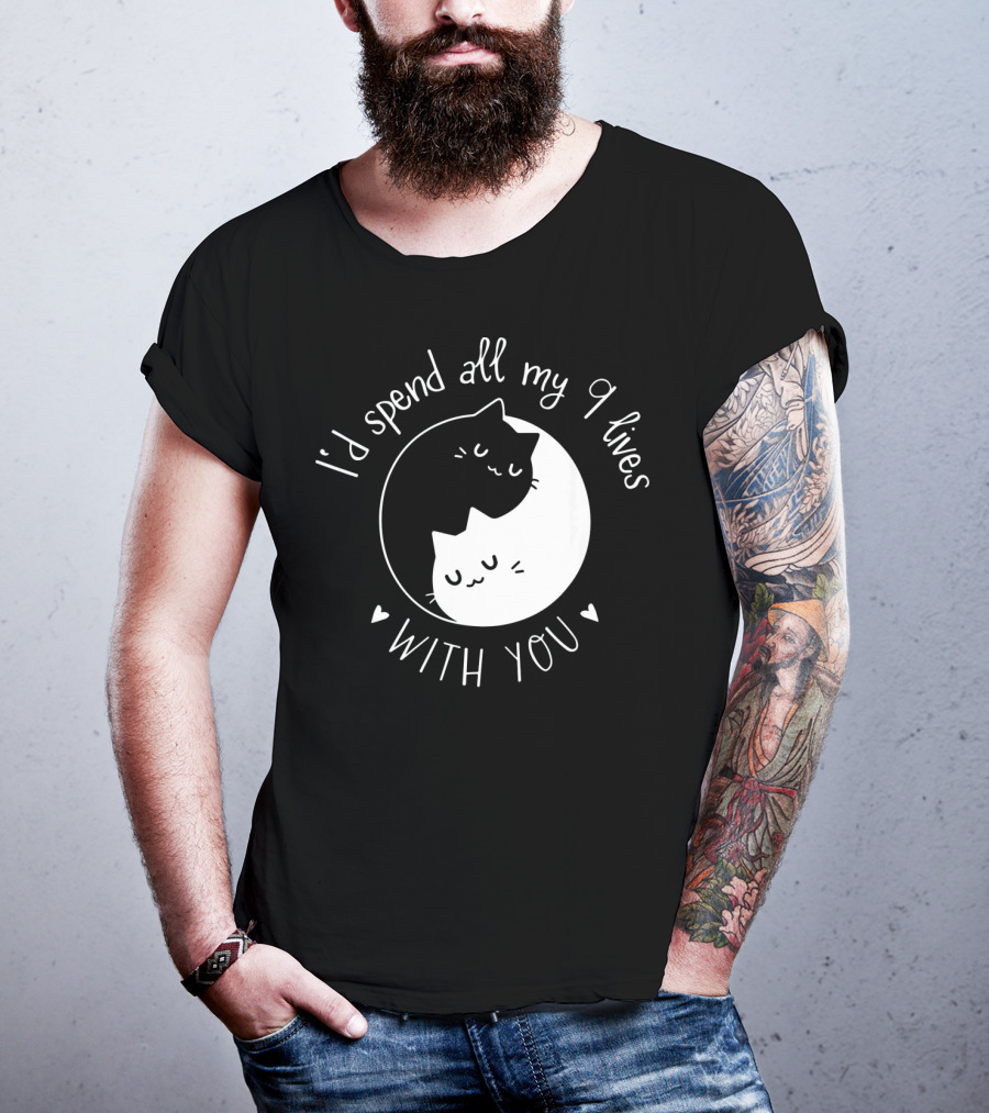 I'd Spend All My 9 Lives With You Cute Cat Circle Valentine's Day T-Shirt