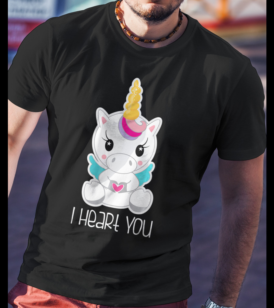Kids Cute I Heart You Unicorn Hugging Adorable Kawaii T-Shirt
