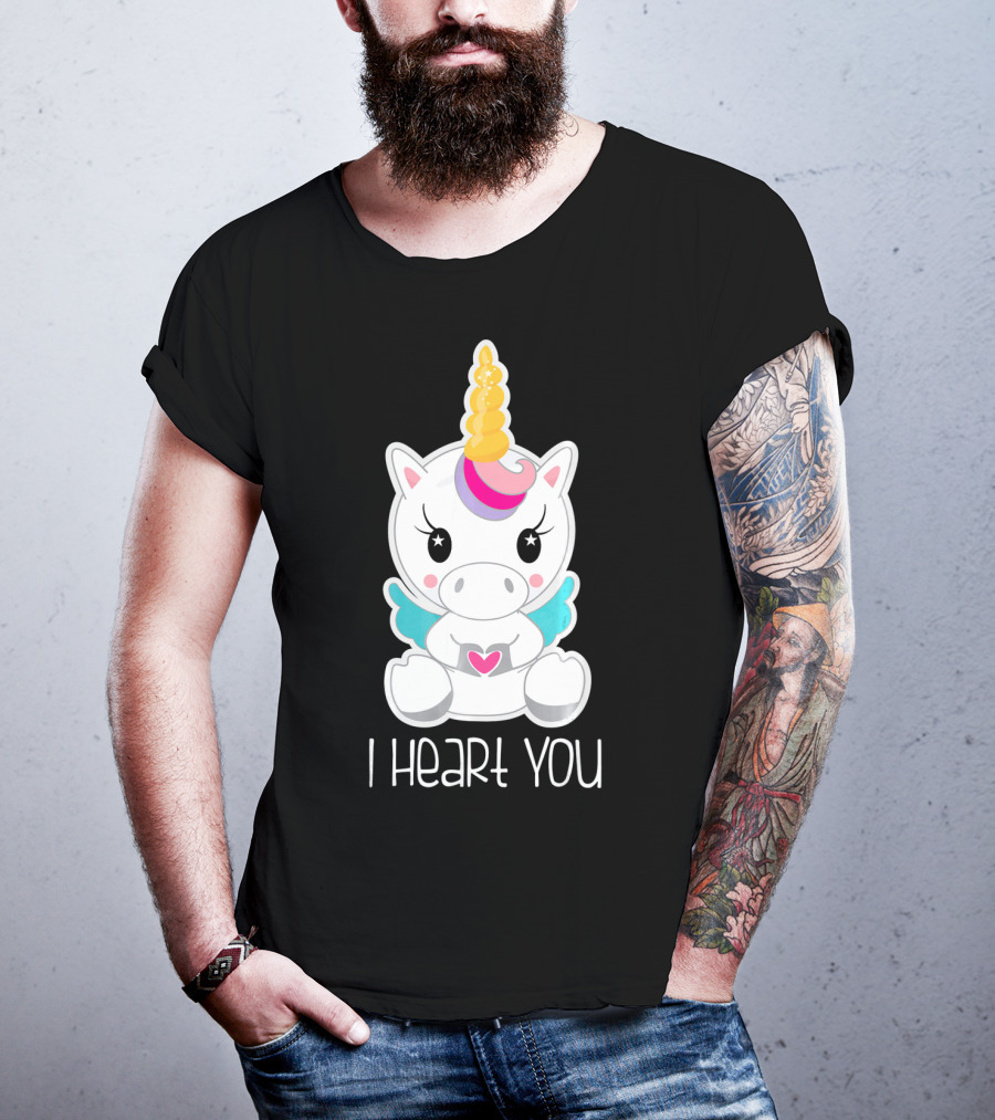 Kids Cute I Heart You Unicorn Hugging Adorable Kawaii T-Shirt