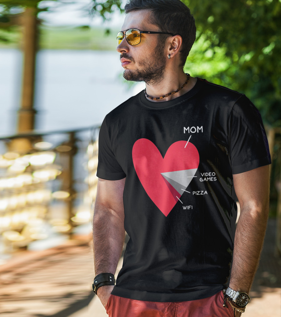 Mom Heart Video Games Pizza Wifi Pie Chart T-Shirt